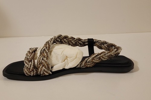 Pre-owned Serena Uziyel Ronda Braided And Leather Sandals Antique Gold/silver Eu 39 Sz 9