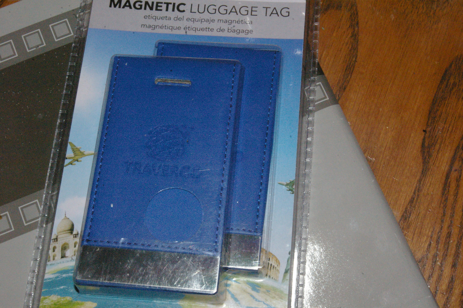 TraverGo Magnetic Leather Luggage Tags 2 Pack Metal Plate To Engrave Blue