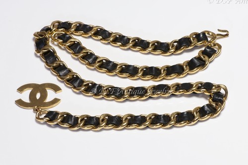 CHANEL Paris Fall 2001 Gold Plated Black Leather Crystal CC Lion Chain Belt