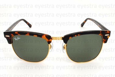 RAY BAN RAY-BAN CLUBMASTER CLASSIC RB3016 W0366 51MM TORTOISE FRAME GREEN LENSES RAYBAN