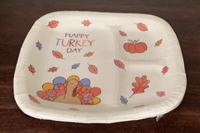 SPRITZ  9'' HAPPY TURKEY DAY Thanksgiving Paper Plates 10 Pack with 3 compartment