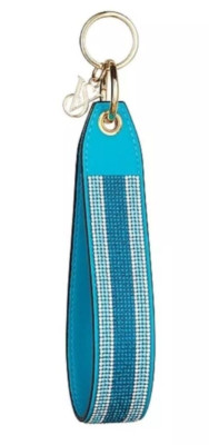 VICTORIA SECRET TURQUOISE STRIPE WRISTLET STRAP RHINESTONE KEYCHAIN NEW