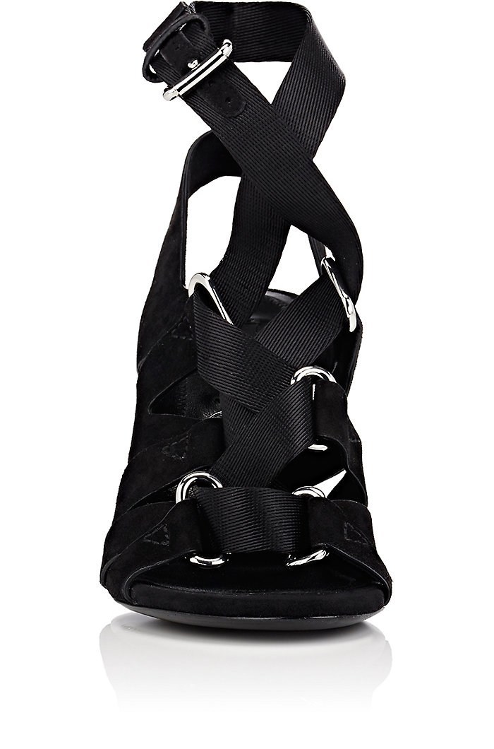 Pre-owned Alexander Wang Rachel Suede Lace Up Iconic Heel Sandal Msrp$495 Eu37.5 Or 38.5 In Black