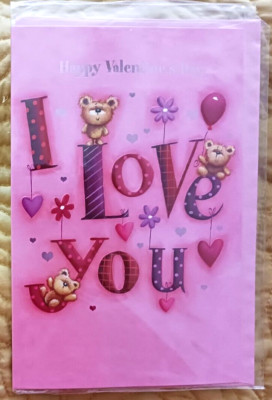 8 X 5 ''I LOVE YOU''  CARDBOARD VALENTINE W/TEDDY BEARS RETAIL PRICE  $3.50