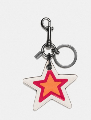 Coach Authentic Leather Star Bag Charm Key Chain Fob Black/Orange-multi NWT