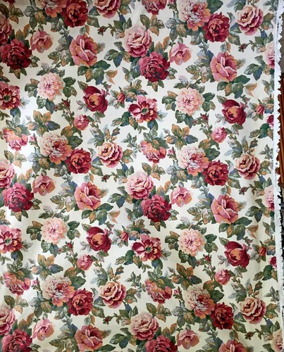 Interior Fabric Design Vintage Heavy Upholstery Fabric English Roses 6+ Yard NOS
