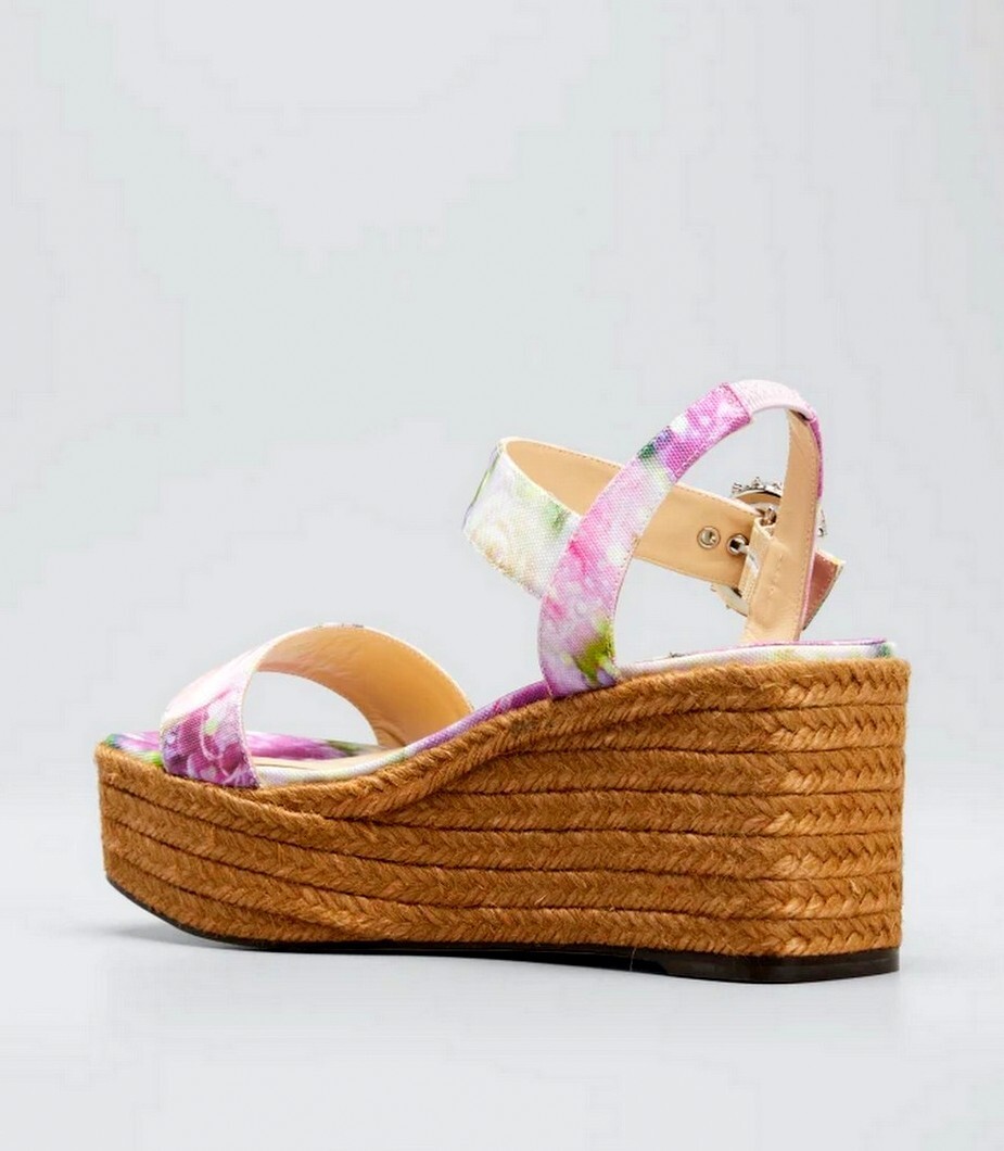 Pre-owned Jimmy Choo Mirabelle 70 Fabric Crystal Buckle Wedge Espadrille Sandal Eu 37 Us 7 In Multicolor