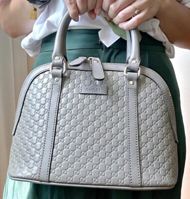 Gucci GG Monogram Grey Leather Microguccissima Mini Dome Shoulder Bag 449654