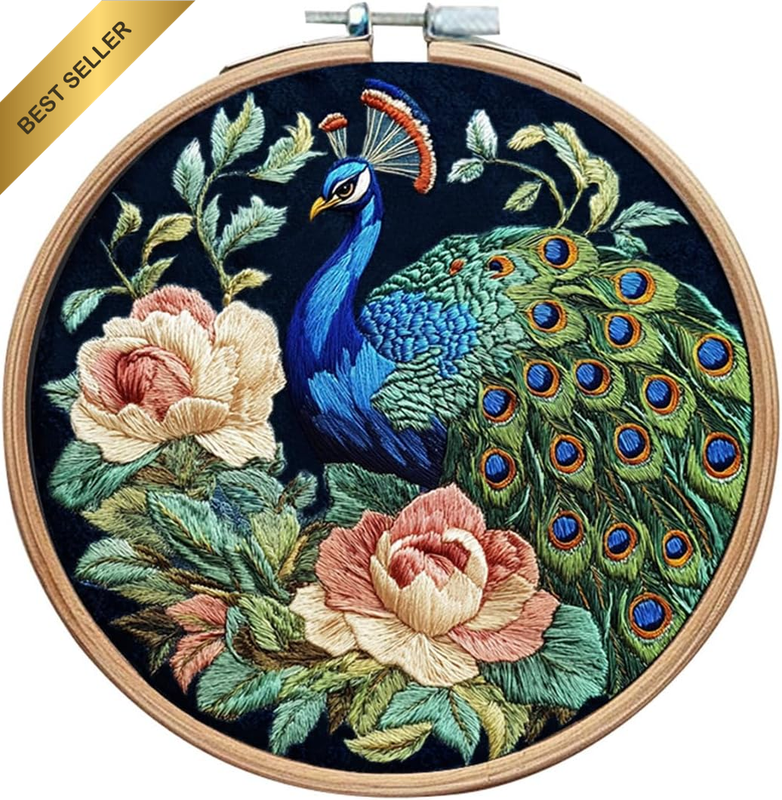 Embroidery Kit for Beginners Adults,Peacock Color Stamped Embroidery Craft Kit w