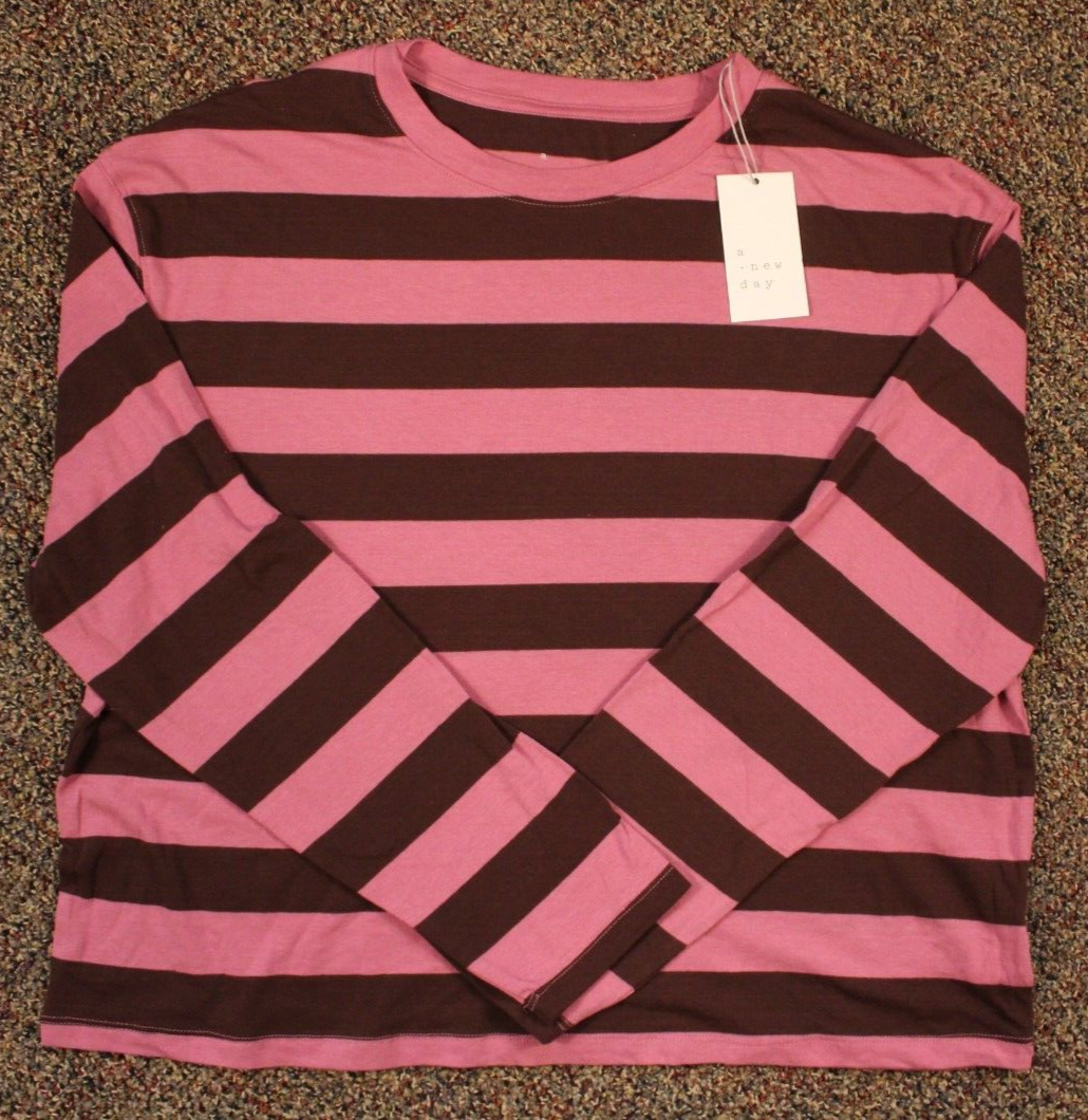 A New Day Shirt Women's Size XL Slim Fit Long Sleeve Striped Purple/Brown [NEW]