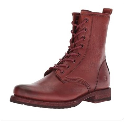 Pre-owned Frye Women's Ankle-high Leather Combat Boot With Lug Sole, Size 7.5 In Red
