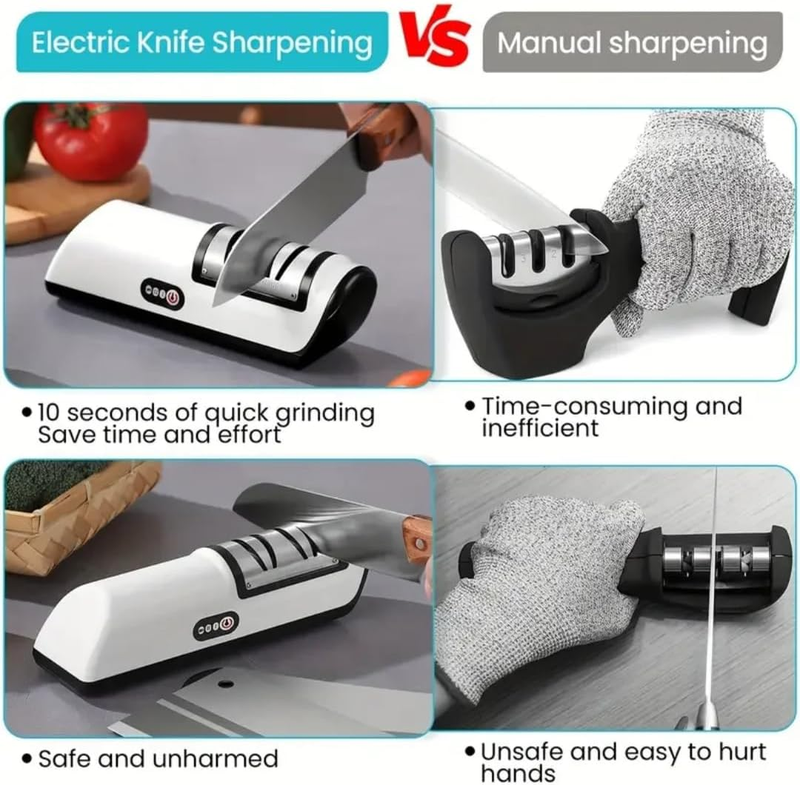 2-Stage Electric Knife Sharpener – Compact USB Kitchen Sharpener for Straight &
