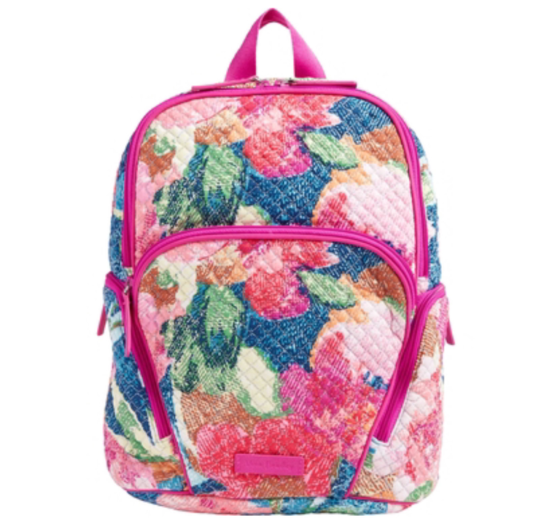 Vera Bradley Hadley Small Backpack & Iconic Zip ID Case, Superbloom, NEW