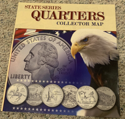 US State Series Quarters Collector s Map Album 12.5  x 13.5  Hook & Loop Closure