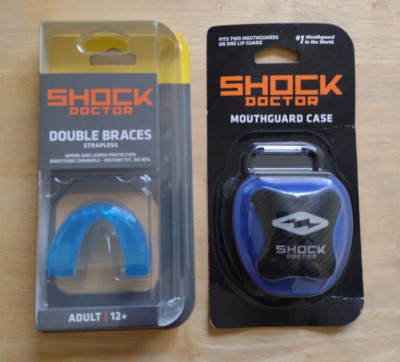 Shock Doctor Adult Blue Braces Strapless Mouthguard + Mouthguard Case