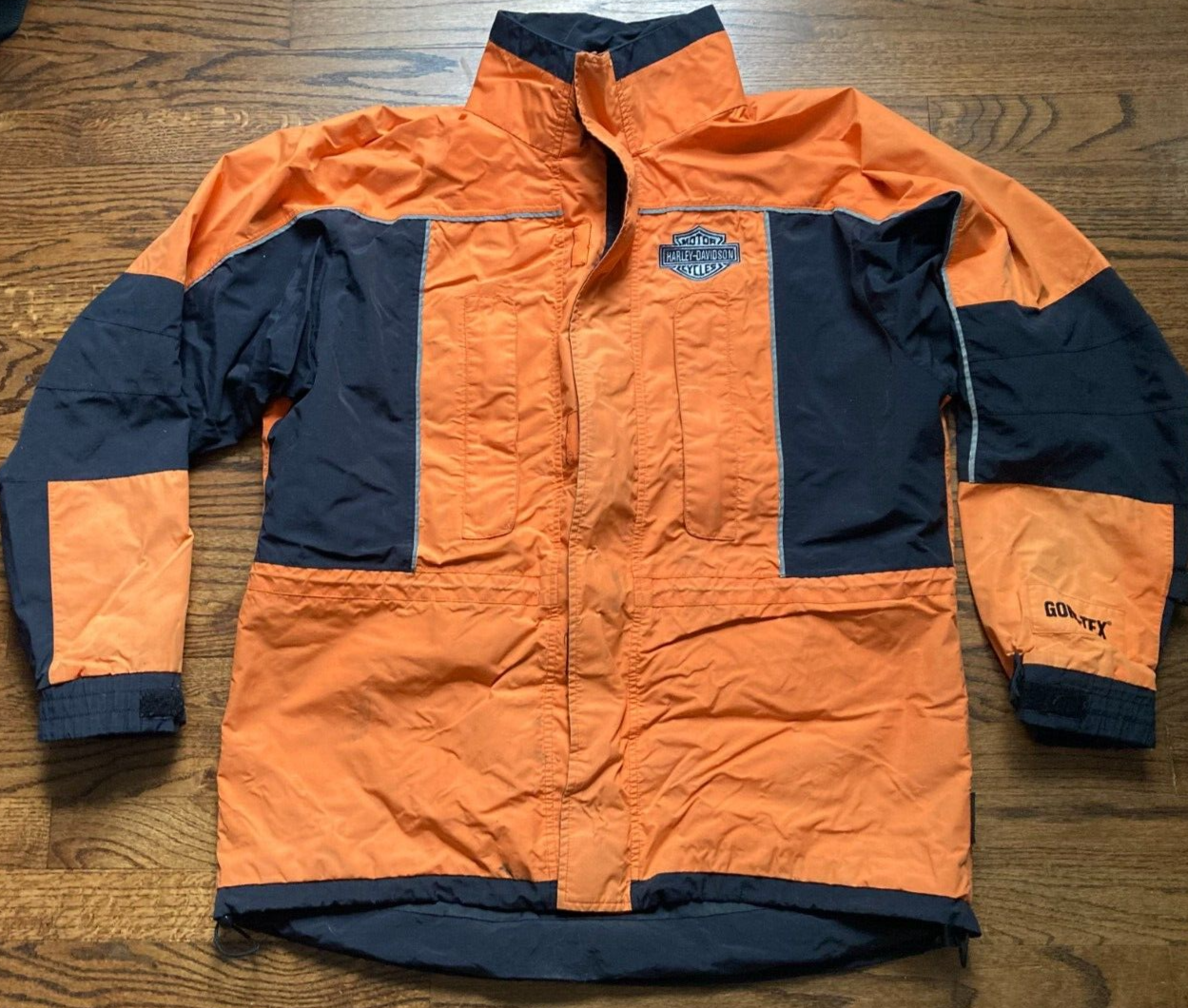 Harley Davidson Motorcycles Gore-Tex Mens Orange Black Rain Jacket Sz Medium