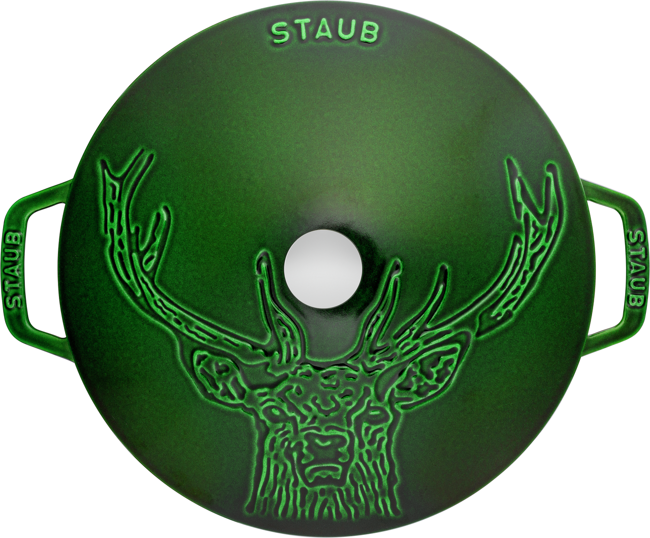 FREE SHIPPING : STAUB 26CM FRENCH OVEN STAG (DRAWING) BASIL GREEN, CAST IRON