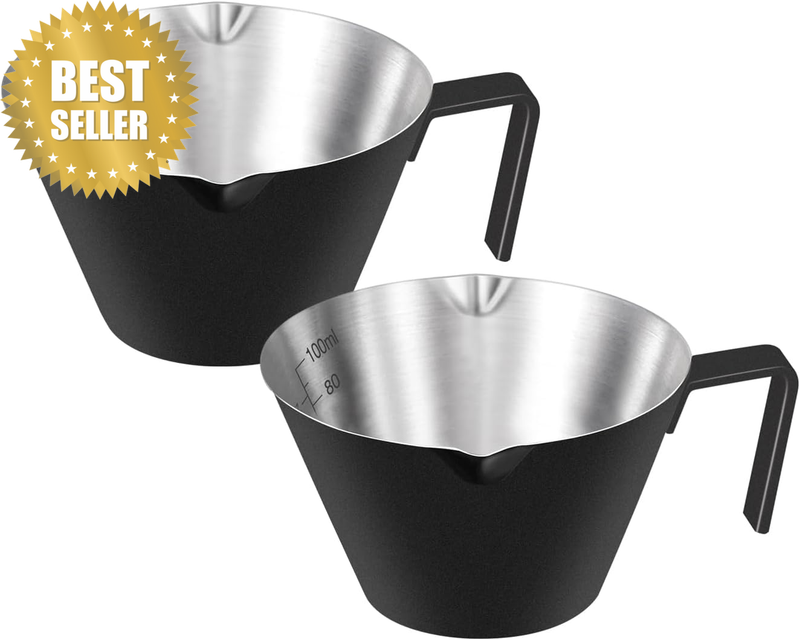 2 Pcs Stainless Steel Espresso Cups with Handle, Double Spout Metal Measuring Cu