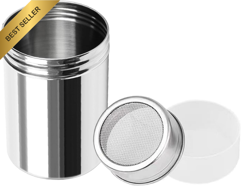 Stainless Steel Powder Sugar Shaker Duster with Lid, Fine Mesh Shaker Powder Can