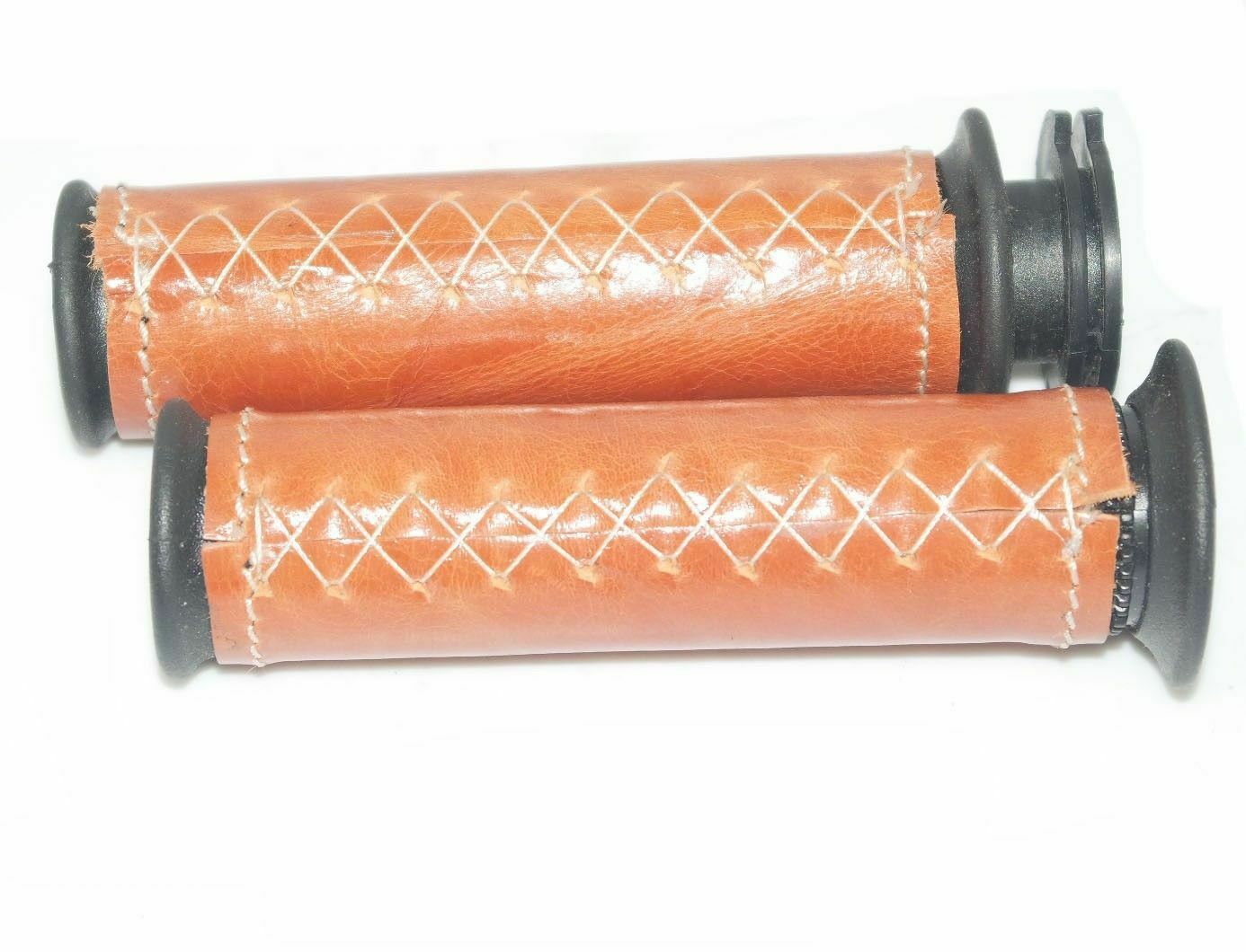 Fits Royal Enfield Tan Leather Covered 7/8" Handlebar Grip & Lever Set 