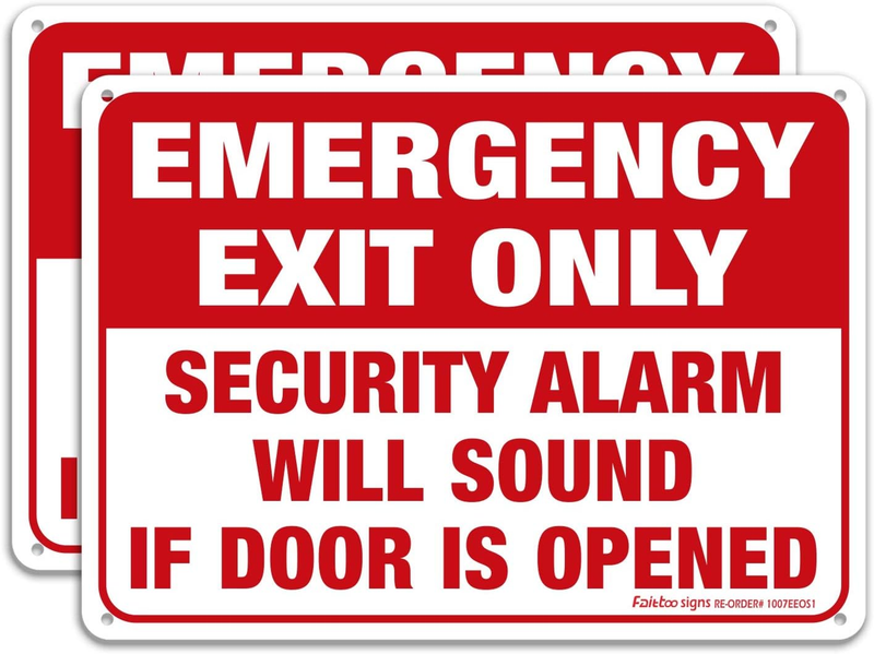 Emergency Exit Only - Security Alarm Will Sound If Door Is Opened Sign, 2 Pack, 10 x 7 inch .40 Rust Free Aluminum, UV Protected, Weather Resistant, Waterproof, Durable Ink, Easy to install