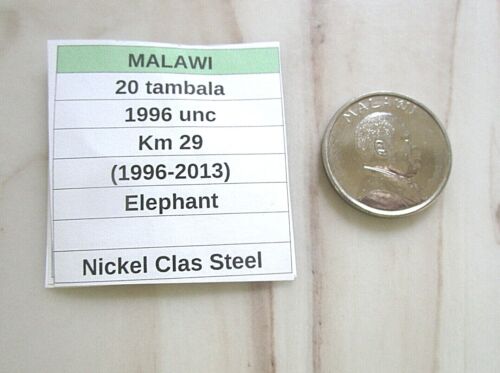 MALAWI, 20 tambala, 1996 unc, Km 29 (1996-2013), Elephant