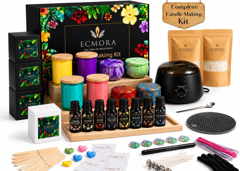 Candle Making Kit with Electric Wax Melter, Scented Soy Wax Candle Starter Set f
