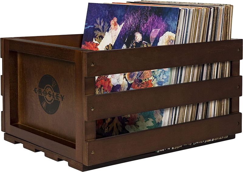 Vinyl Record Storage Crate - Holds up to 75 Albums, Mahogany 13.75x9.5x18