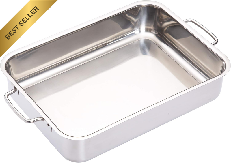 Masterclass Deep Roasting Tin with Folding Handles and Hob Compatible Design, St