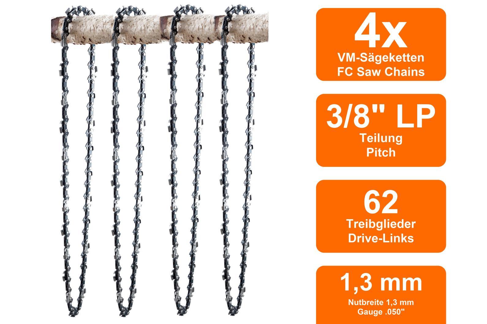 Kettensägekette 45,7 Cm (18 Zoll) – 62 Glieder, 1,9 Cm LP, 0,50 Zoll Stärke, Für Viele Marken
