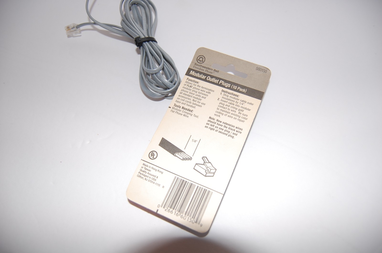 Modular Outlet Plugs Ten 10 Pack and 7-foot RJ11 (4C) Modular Telephone Cable