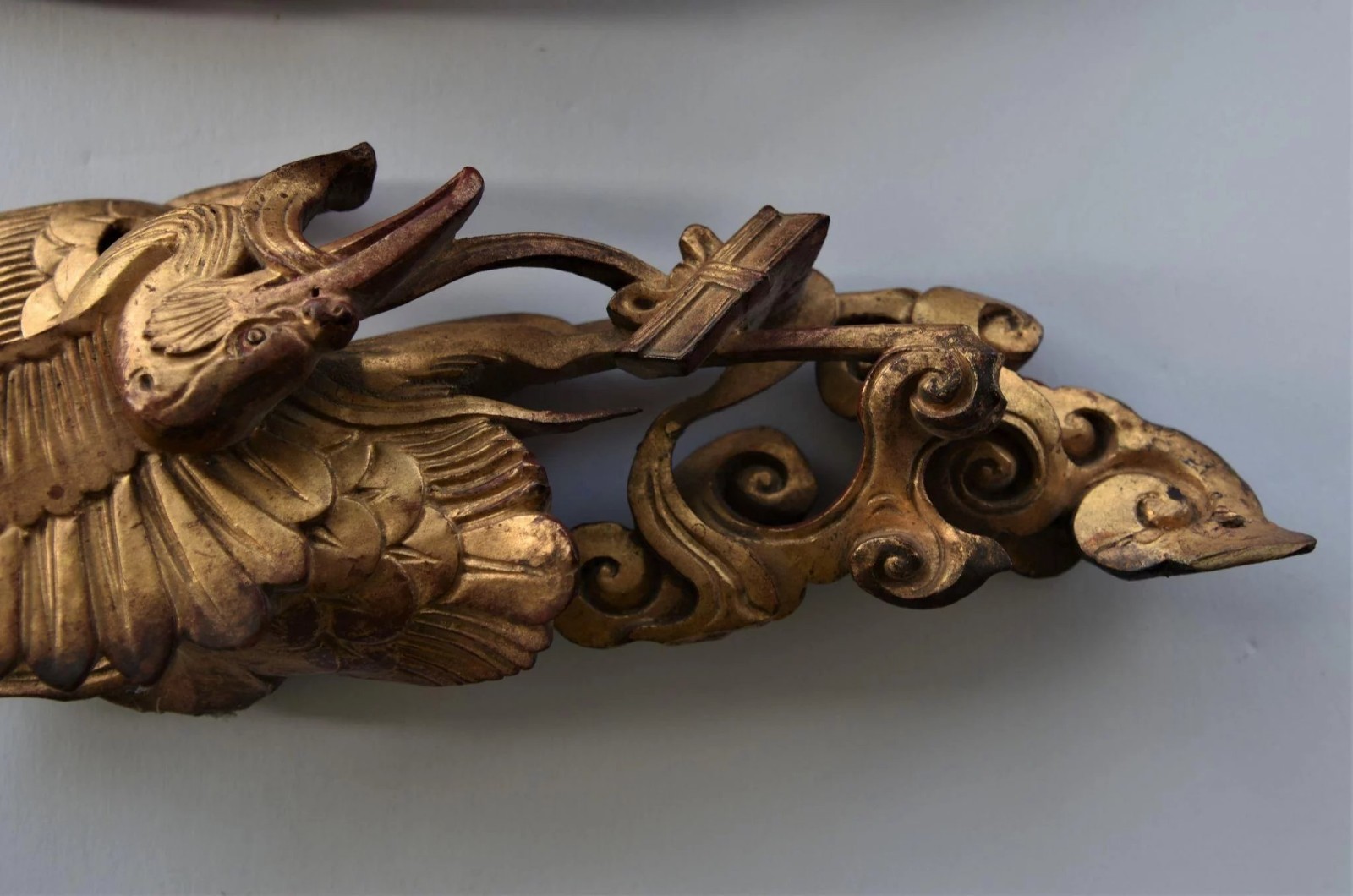 Antique Carved Chinese Lacquered Gilt Wooden Cranes