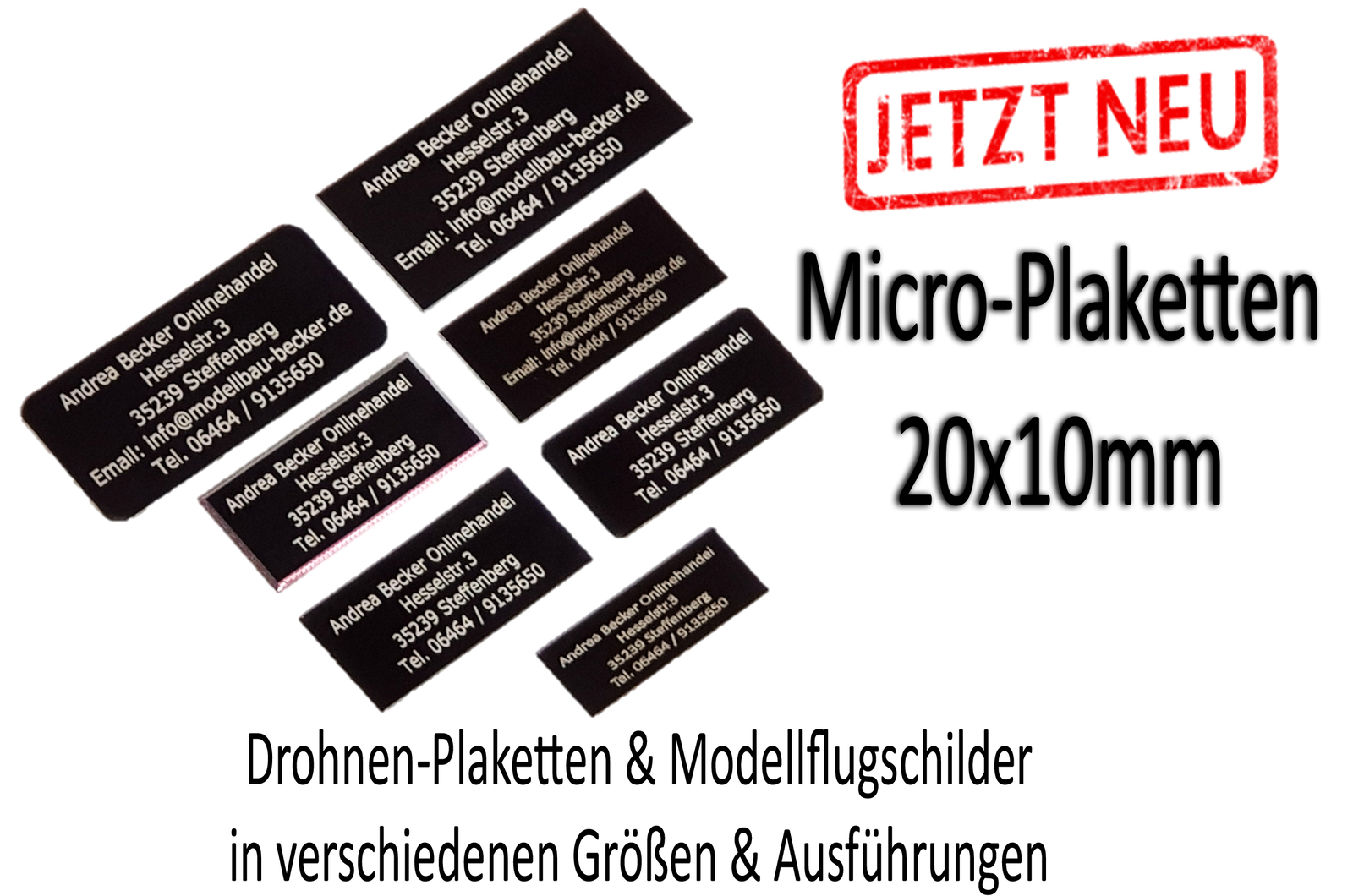 Adressschild Drohnen Plakette Kennzeichen Modellflugzeug Kennzeichnung RC Modell