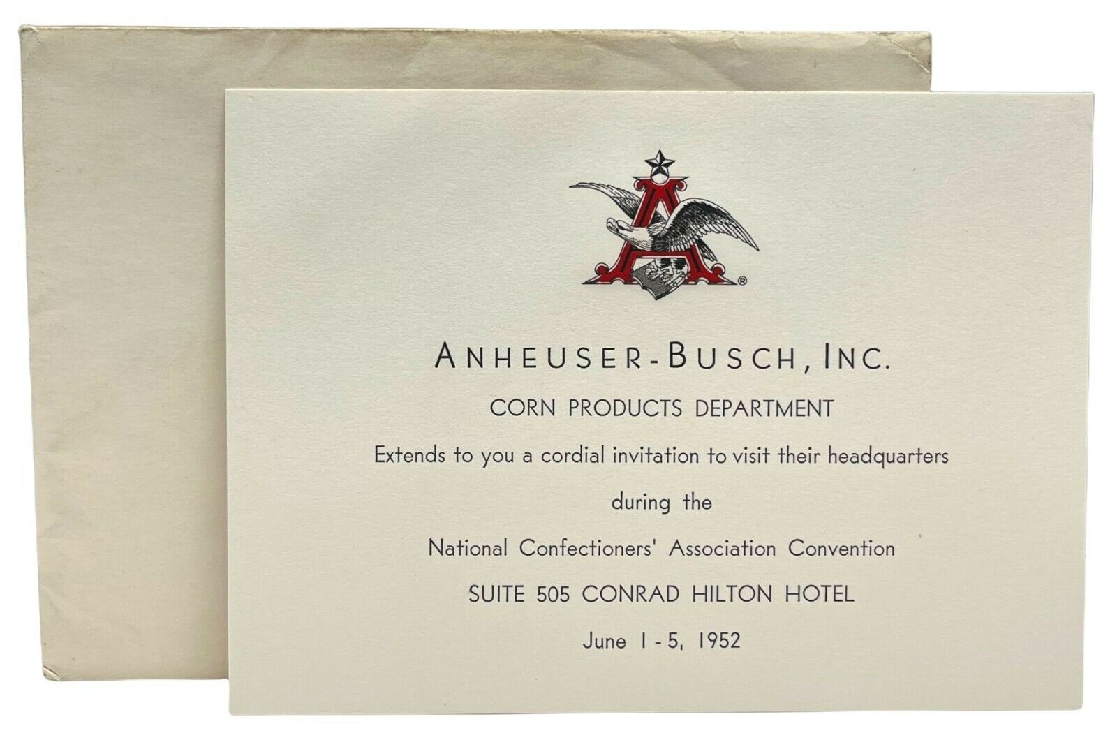 1952 Anheuser Busch Beer Invitation Conrad Hilton Confectioners Convention 