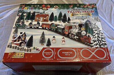Kids Christmas Train Set, Holiday Village Lights and Sound, Smoke.Model Railroad