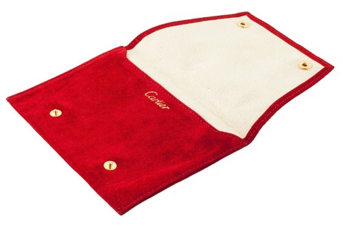 Cartier Watch Travel Pouch Carry Case Red Suede Pockets