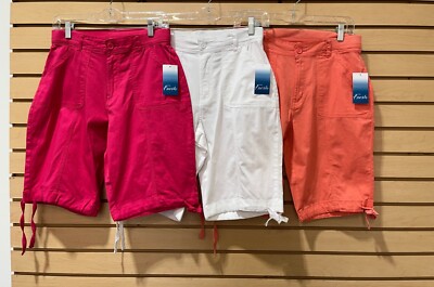 Fresh drawcord hem Bermuda,cotton stretch,elastic waist,back pockets,zipper.
