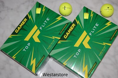 2024 TOP FLITE GAMER  2 DOZEN  Yellow  GOLF BALLS   FREE 2 Dozen TEES
