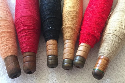 Vintage Weaving Looms Wooden Thread Spools Lot Of 6 Craft Bobbins Yarn