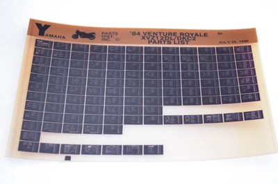 OEM Yamaha XVZ12DL/DKC2 1985/July 25 '84 Venture Royale Parts List Microfiche