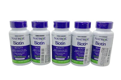 5 Pack - Natrol Biotin Max Strength 10,000 mcg, 100 Veg Tablets each EXP 12/2024