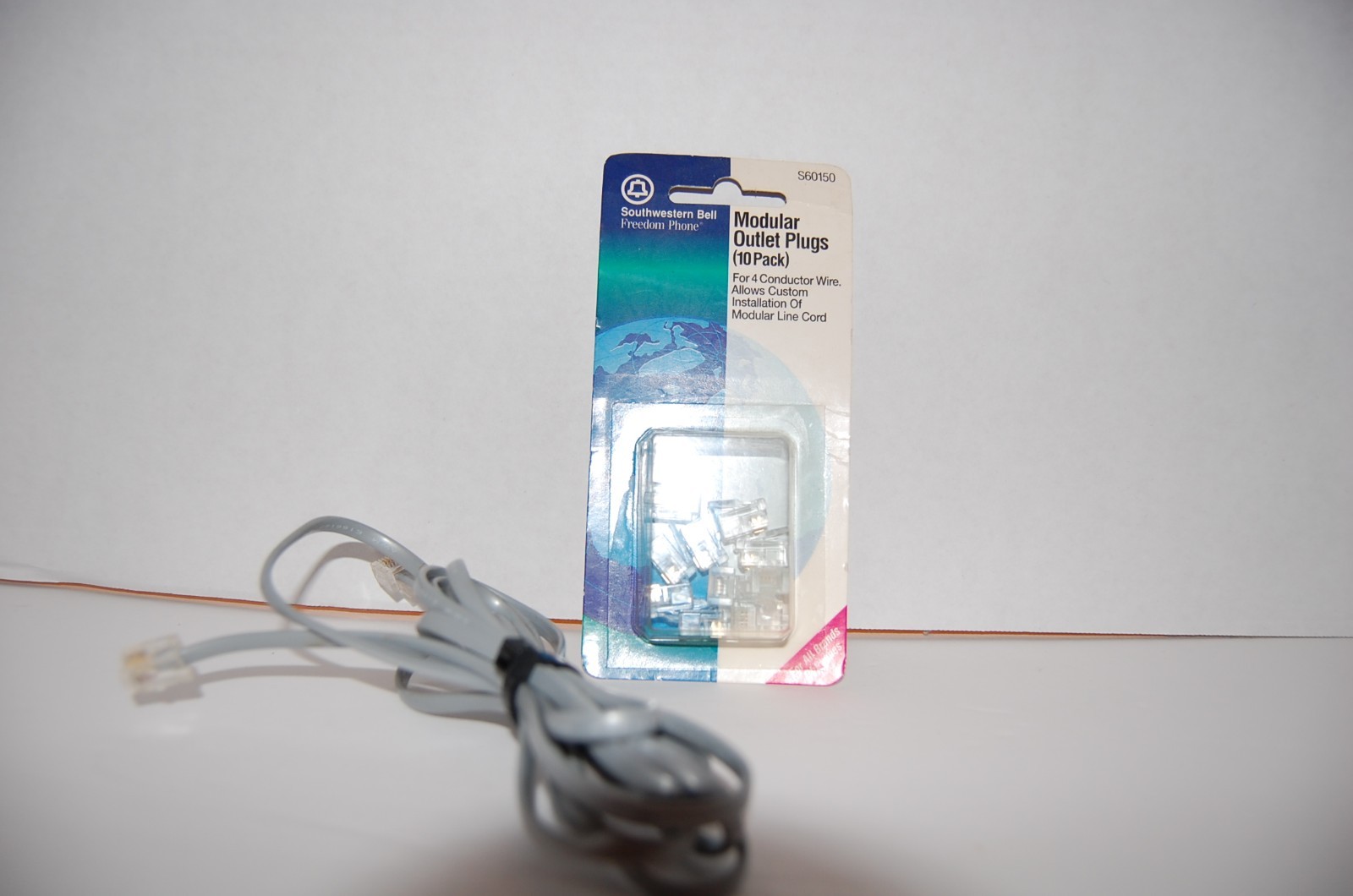 Modular Outlet Plugs Ten 10 Pack and 7-foot RJ11 (4C) Modular Telephone Cable