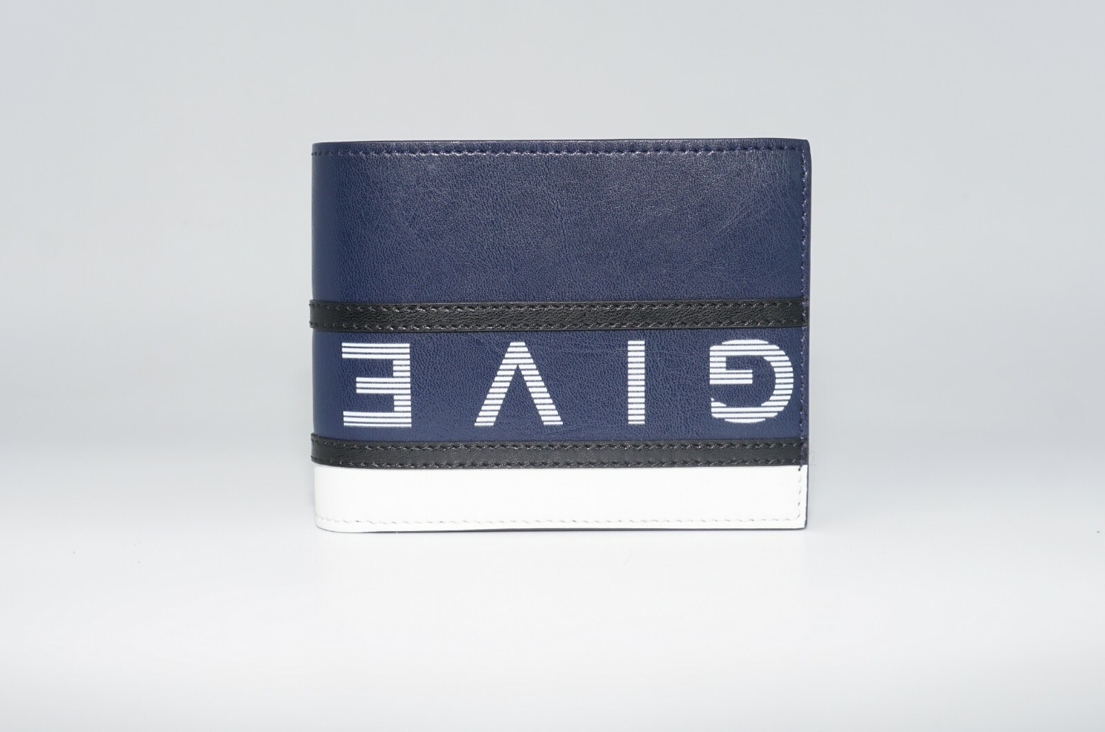 Pre-owned Givenchy Men's Reverse Logo Leather Billfold Wallet, Blue/black/white, Msrp $575