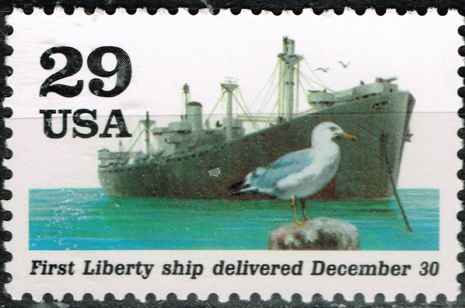 USA WW2 First Liberty Ship Delivered tanks Sea Bird stamp