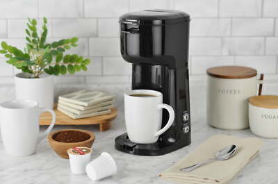 Single Serve Coffee Maker - Black, 1 Cup Capsule or Ground Coffee, New