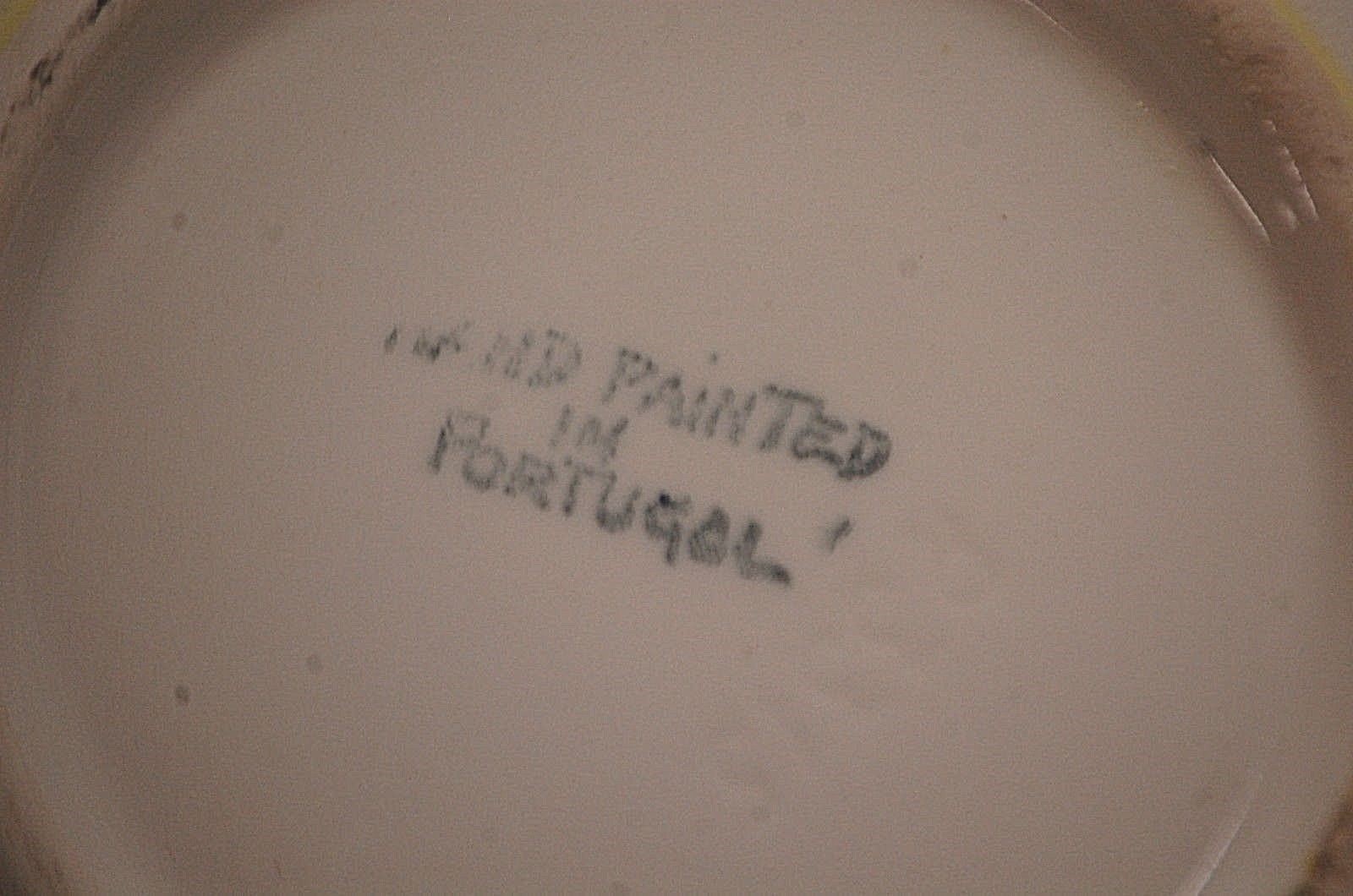 Old Vintage Hand Painted Art Pottery Orange Floral Squat Pitcher P3315 Portugal