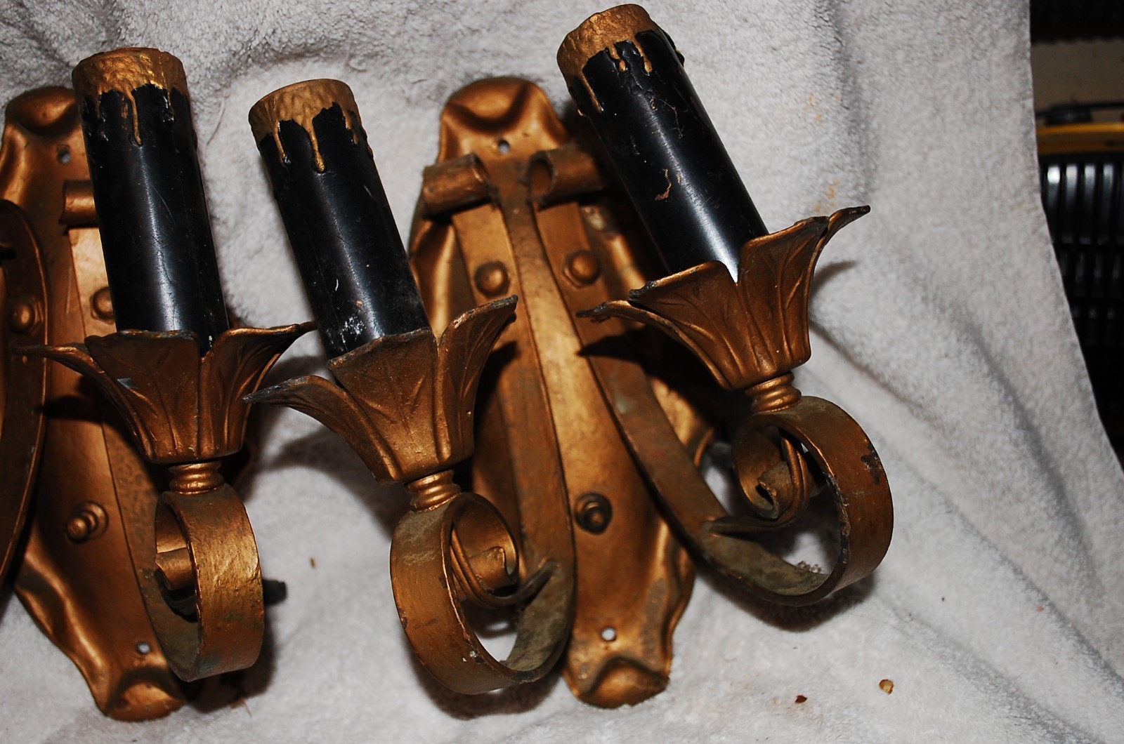 Matching set Vintage Cast iron and wrought iron wall sconces ornate