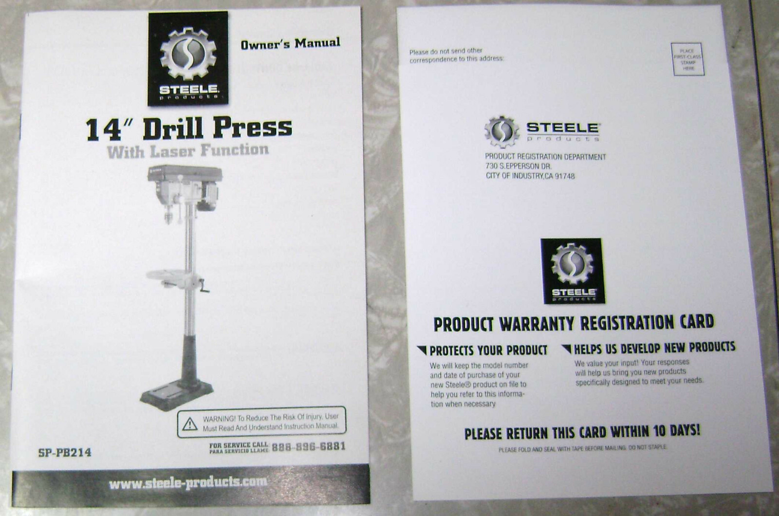 STEELE 14 INCH FLOOR MOUNT DRILL PRESS OWNERS / OPERATORS MANUAL IN ORIGINAL BAG