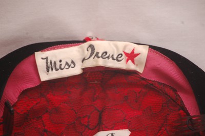 Old Vintage Ladies Black Velvet Pillbox Hat w Rhinestones & Combs by Miss Irene