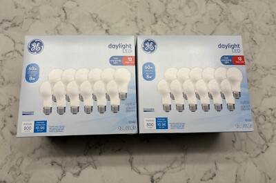 GE LED Light Bulbs, 60 Watt, Daylight, A19 Dimmable.  Qty. 24 Light Bulbs